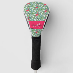 Flamingo Girly Pink Tropical Monogram Golf Head Cover