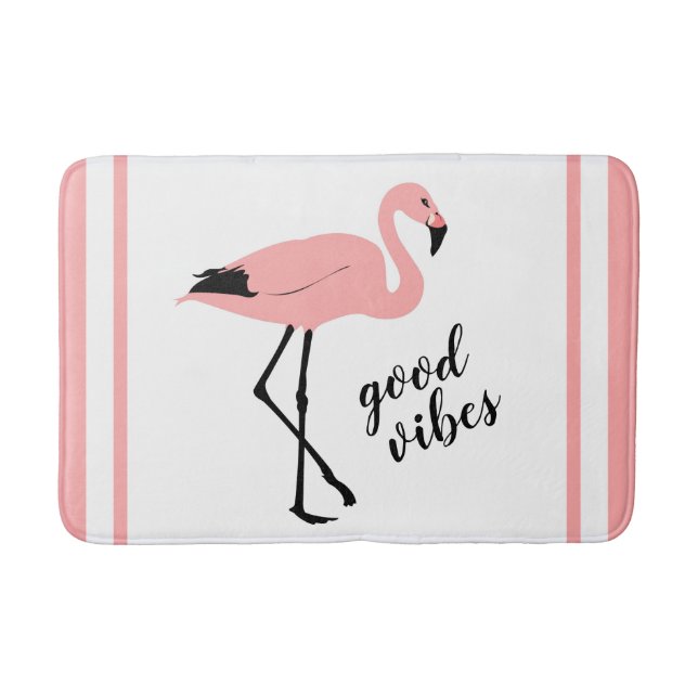 Flamingo Good Vibes Pink Black Cute Bath Mat (Front)