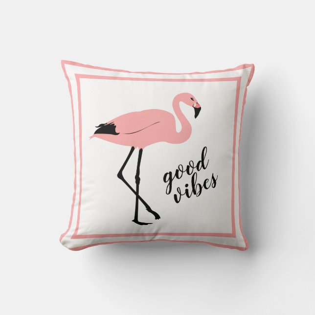 Flamingo Good Vibes Pink Black Cute Throw Pillow (Front)