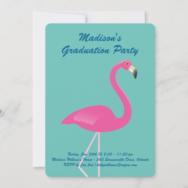 Flamingo Graduation Party - Turquoise Invitation (Front)