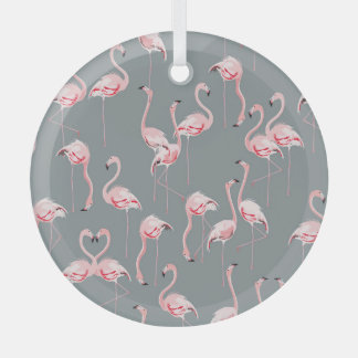 Flamingo Grey: Vintage Seamless Pattern. Glass Tree Decoration