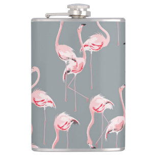 Flamingo Grey: Vintage Seamless Pattern. Hip Flask