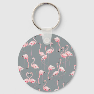 Flamingo Grey: Vintage Seamless Pattern. Key Ring