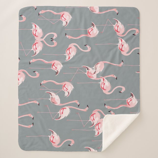 Flamingo Grey: Vintage Seamless Pattern. Sherpa Blanket (Front)