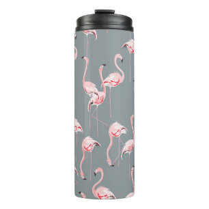 Flamingo Grey: Vintage Seamless Pattern. Thermal Tumbler