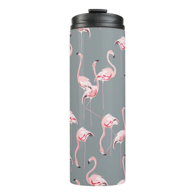 Flamingo Grey: Vintage Seamless Pattern. Thermal Tumbler (Front)