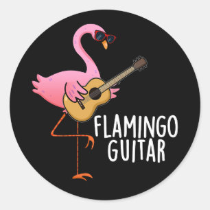 Flamingo Guitar Funny Music Pun Dark BG Classic Round Sticker