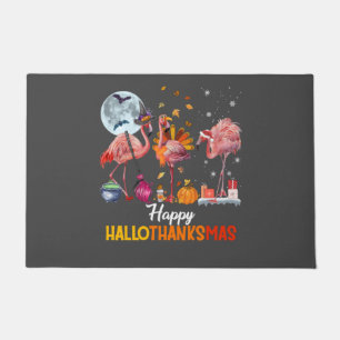 Flamingo Halloween And Merry Christmas Happy Hallo Doormat