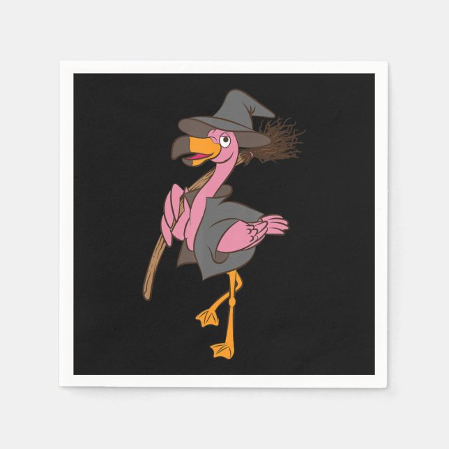 Flamingo | Halloween Flamingo Witch Cool Pink Bird Napkin (Front)