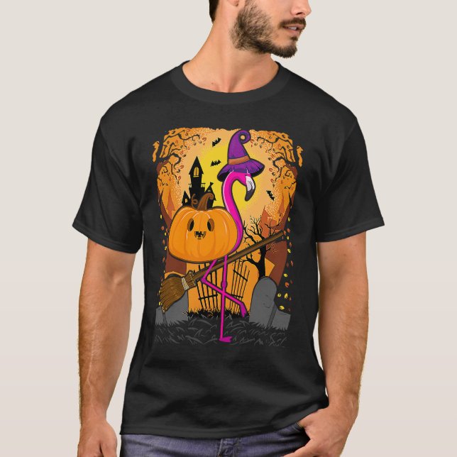 Flamingo  Halloween   Pumpkin Flamingo Halloween T-Shirt (Front)