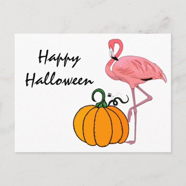 Flamingo Halloween Pumpkin Postcard (Front)