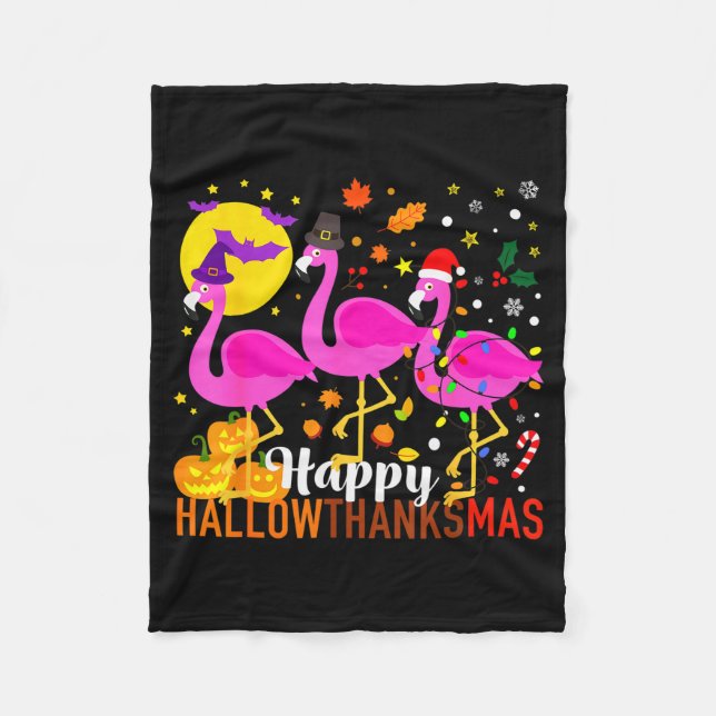 Flamingo Halloween Thanksgiving Christmas Hallowth Fleece Blanket (Front)