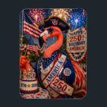 Flamingo Happy 250th Birthday America July 4t Magnet<br><div class="desc">July 4, 2026 marks the semiquincentennial of the United States of America - celebrating 250 years of American Independence and freedom! Show your patriotism with this beautiful magnet created especially for this milestone event! The whimsical design on the magnet features a pink flamingo dressed in a patriotic red, white, and...</div>