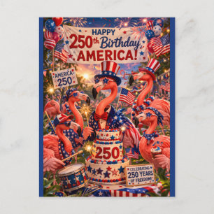 Flamingo Happy 250th Birthday America July 4th Holiday Postcard