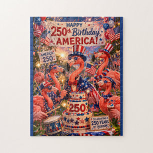 Flamingo Happy 250th Birthday America July 4th Jigsaw Puzzle
