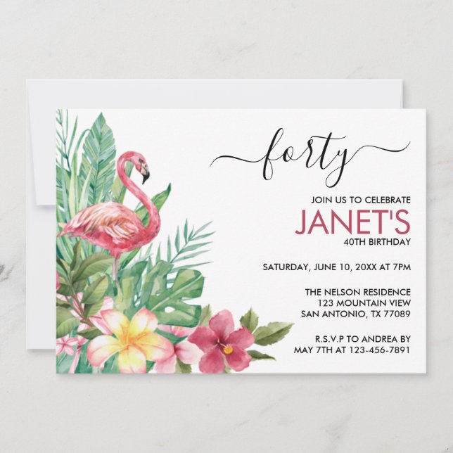Flamingo Happy Birthday  Invitation (Front)