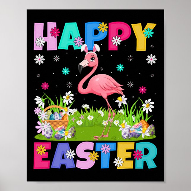 Flamingo Happy Easter Egg Hunt Bunny Ear Flamingo  Poster (Front)