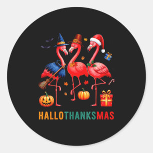 Flamingo Happy Hallothanksmas Funny Halloween Than Classic Round Sticker