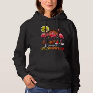 Flamingo Happy HalloThanksmas Funny Halloween Than Hoodie