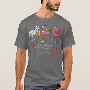 Flamingo Happy HalloThanksmas Funny Halloween Than T-Shirt