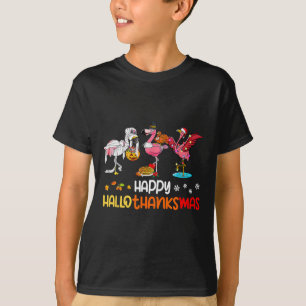 Flamingo Happy Hallothanksmas Halloween Thanksgivi T-Shirt