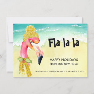 Flamingo Happy Holidays from Our New Home Announcement