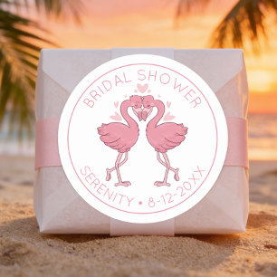 Flamingo Hawaiian Beach Tropical Bridal Shower Classic Round Sticker
