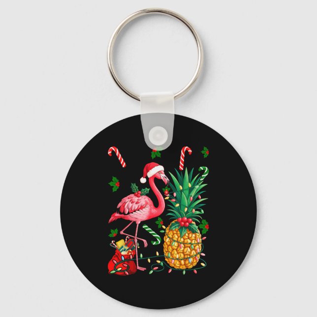 Flamingo Hawaiian Ne Christmas Lights Xmas  Key Ring (Front)