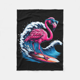 Flamingo Hawaiian Surfing Beach Summer Wave Fleece Blanket