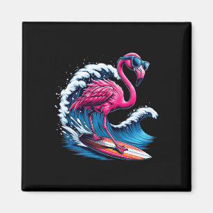 Flamingo Hawaiian Surfing Beach Summer Wave Magnet