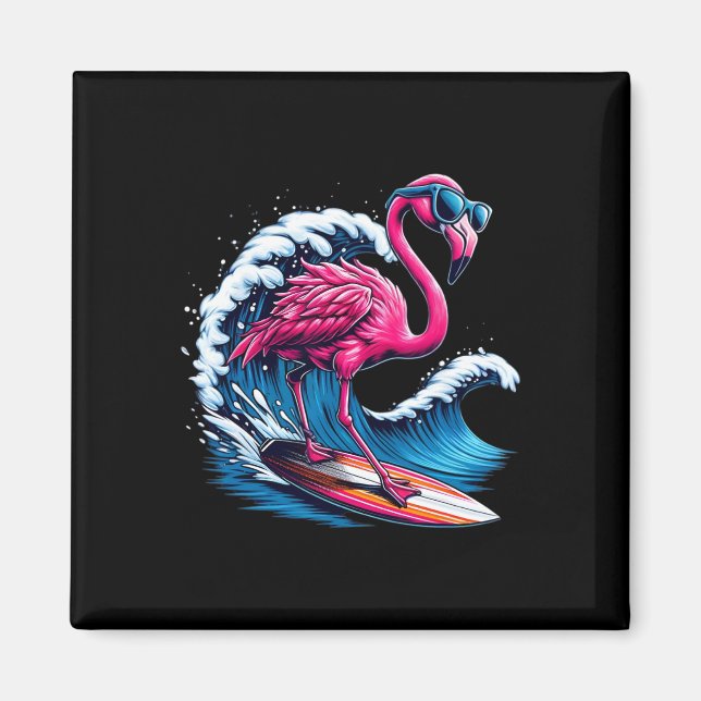 Flamingo Hawaiian Surfing Beach Summer Wave  Magnet (Front)