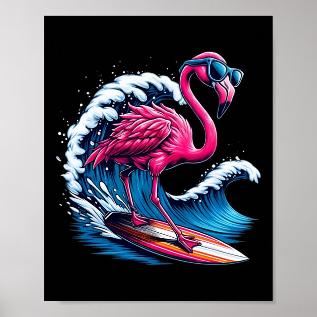 Flamingo Hawaiian Surfing Beach Summer Wave  Poster (Front)