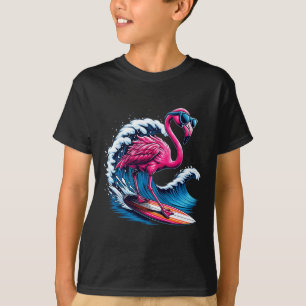 Flamingo Hawaiian Surfing Beach Summer Wave  T-Shirt