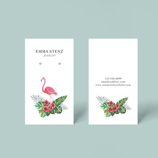 Flamingo Hibiscus Tropical Leaves Earring Display Business Card (Creator Uploaded)