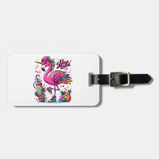 Flamingo hiphop luggage tag (Front Horizontal)