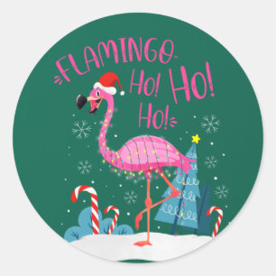Flamingo Ho-Ho-Ho Christmas Pink Flamingo Theme Classic Round Sticker