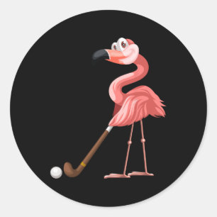 Flamingo Hockey Flamingo Playing Hockey  Classic Round Sticker