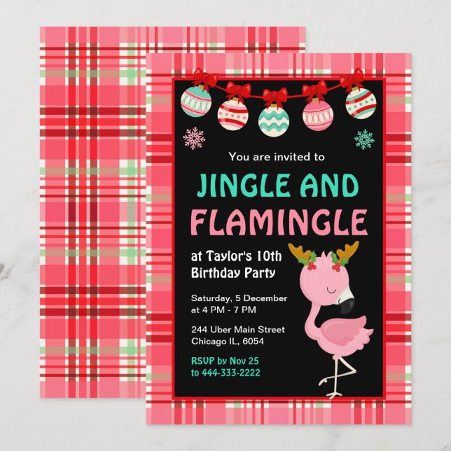 Flamingo Holiday Birthday Party Invitation (Front/Back)