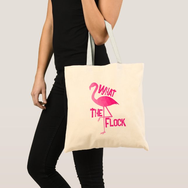Flamingo hot pink geometric what the flock tote bag (Front (Product))
