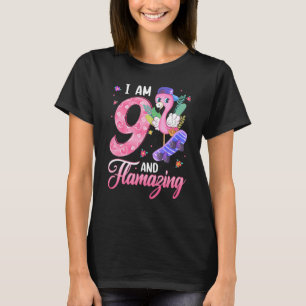 Flamingo I Am 9 And Flamazing 9th Birthday Flaming T-Shirt