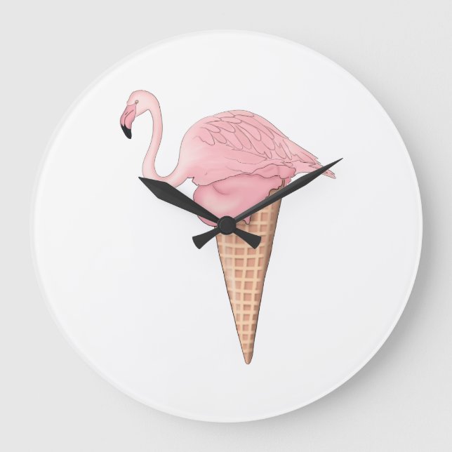 Flamingo Ice Cream Large Clock (Front)