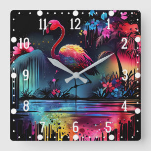 Flamingo in A Lake-63851 Square Wall Clock