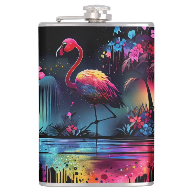 Flamingo in A Lake-63852 Hip Flask (Front)