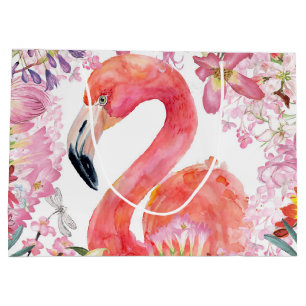 Flamingo in Flower Jungle - Summer Pattern Large Gift Bag