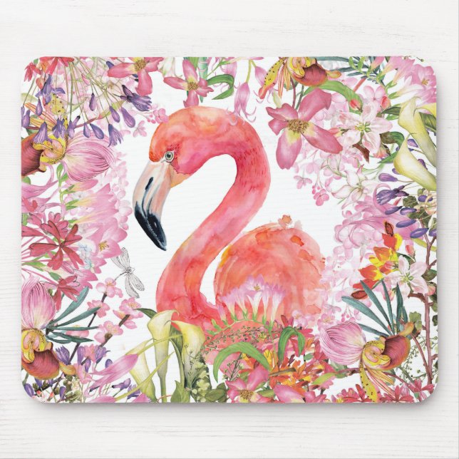 Flamingo in Flower Jungle - Summer Pattern Mouse Pad (Front)