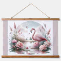 Flamingo in Pastel Pond Floral Scene
