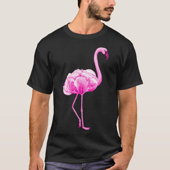 Flamingo in petals flowers pink T-Shirt (Front)