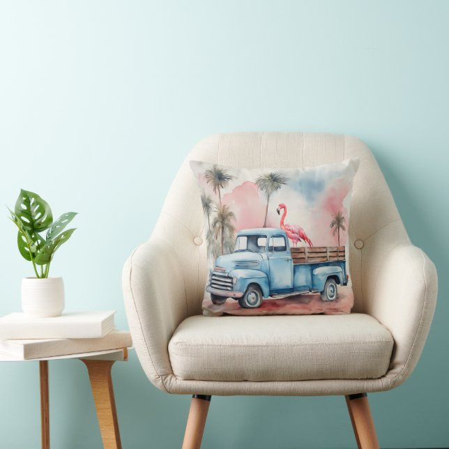 Flamingo In Retro Blue Truck Cushion (Chair)