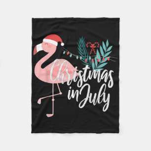 Flamingo In Santa Hat Christmas In July  Fleece Blanket