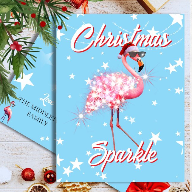 Flamingo in Santa Hat Sunglass Beach Christmas  Postcard (Creator Uploaded)